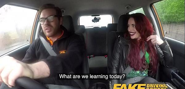  Fake Driving School Crazy hot redhead fucks car gearstick after lesson